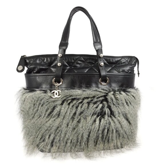 Chanel Black Artificial Fur Lambskin Paris-Biarritz Tote Handbag 161293 - Picture 1 of 7